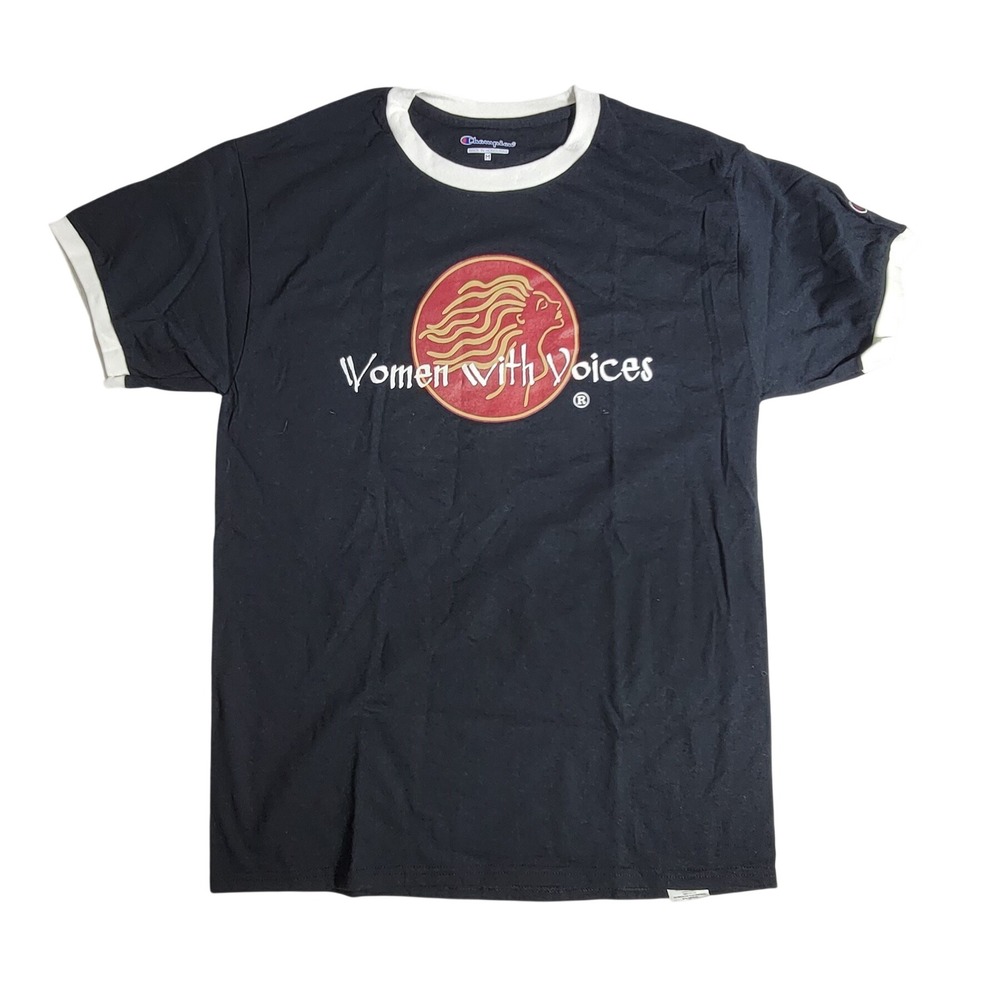 Champion Women With Voices Ringer Tee Black Graphic T-Shirt Medium Words Matter